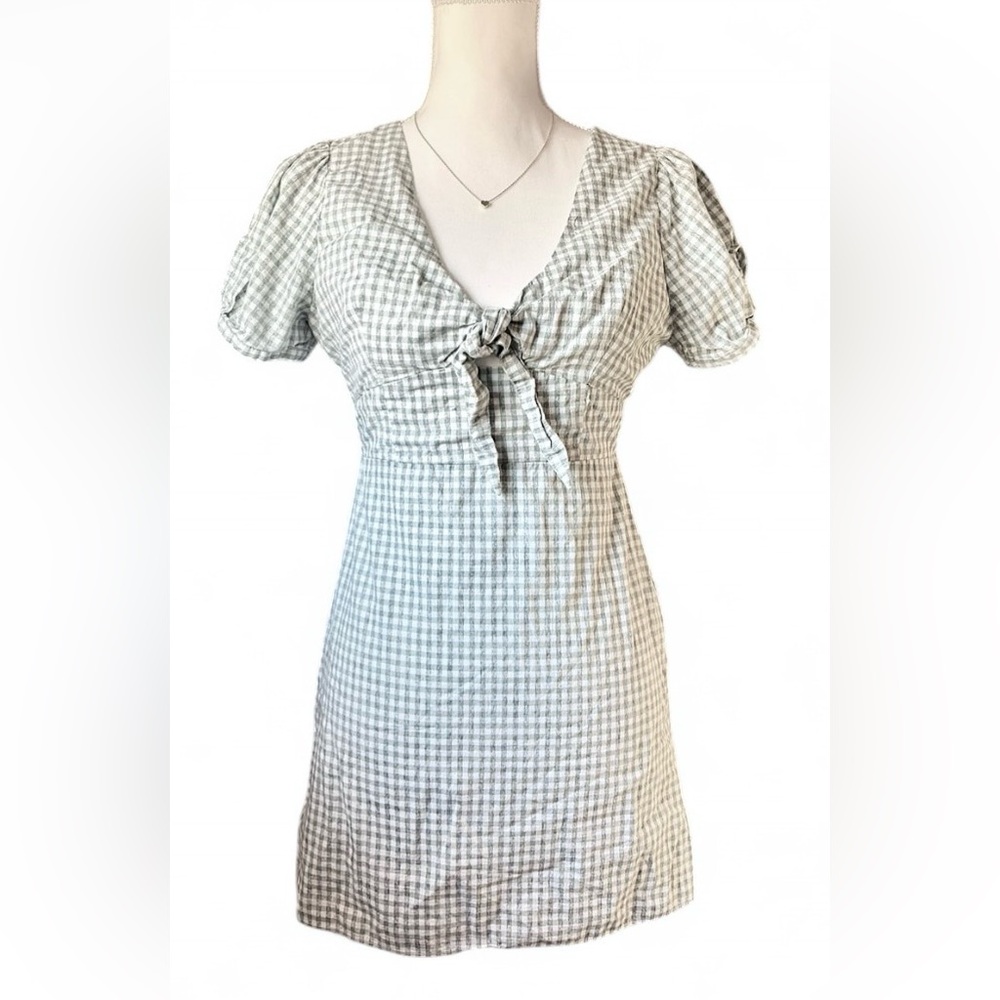 Honey Belle Green Gingham Tie Front Mini Dress‎ Size Small | 100% cotton
